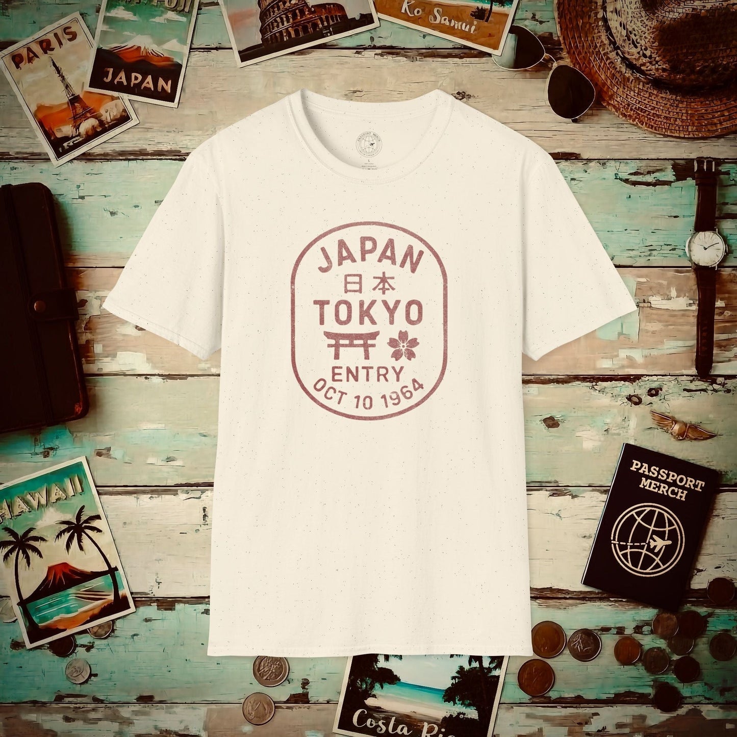 Tokyo, Japan - Vintage Passport Stamp T-Shirt Natural / S