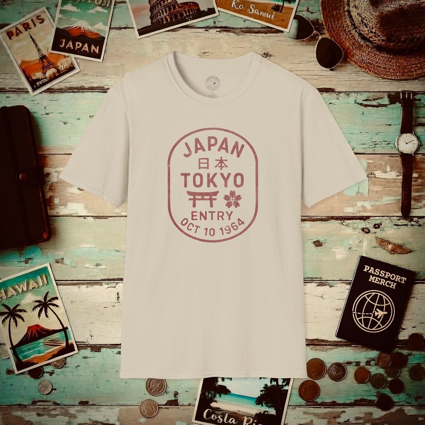 Tokyo, Japan - Vintage Passport Stamp T-Shirt Sand / S