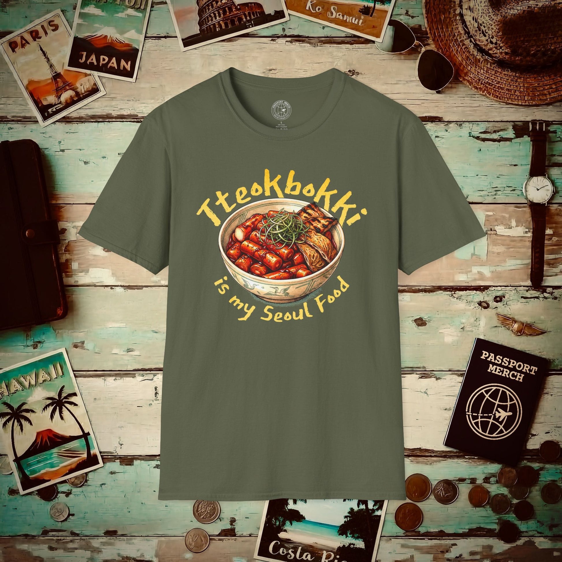 Tteokbokki is my Seoul Food, Korea T-Shirt Military Green / S