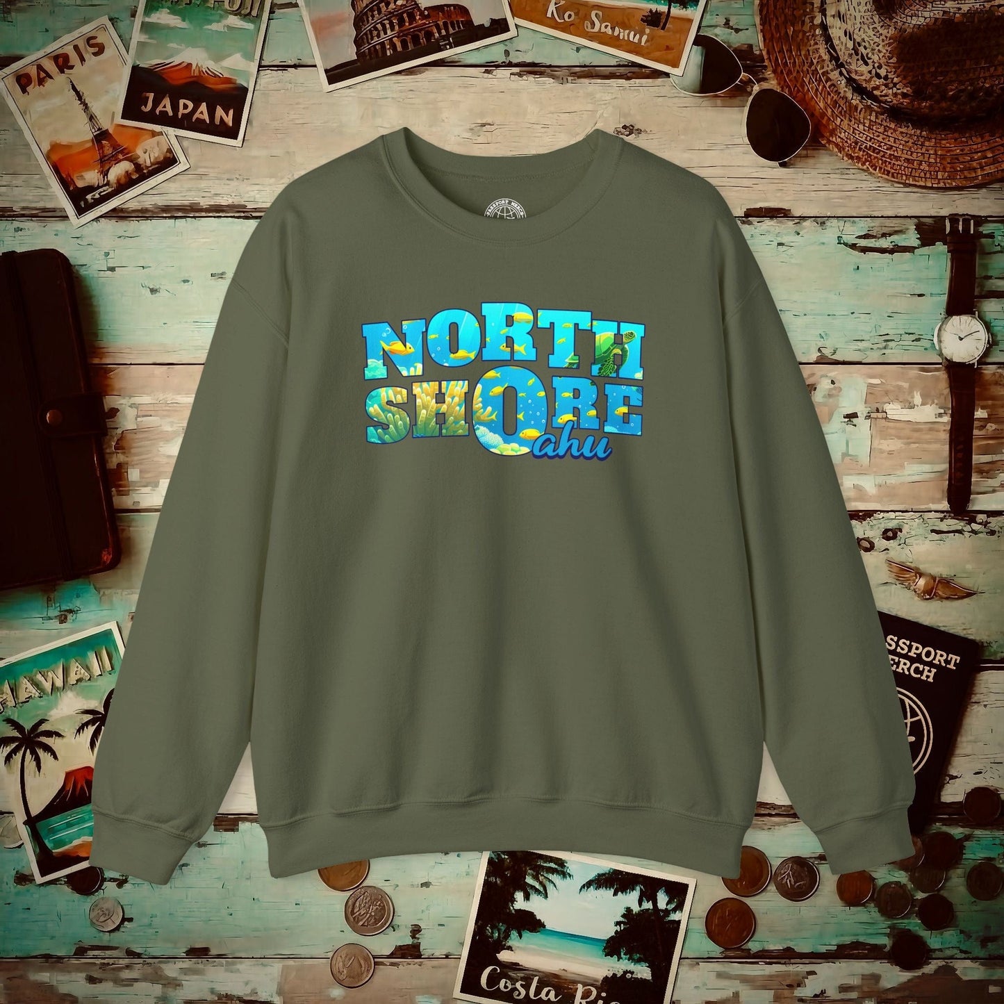 Underwater Dreams, North Shore Oahu, Hawaii Crewneck Military Green / S