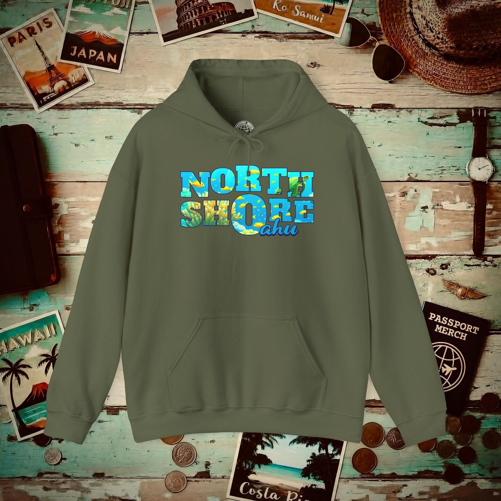 Underwater Dreams, North Shore Oahu, Hawaii Hoodie Military Green / S