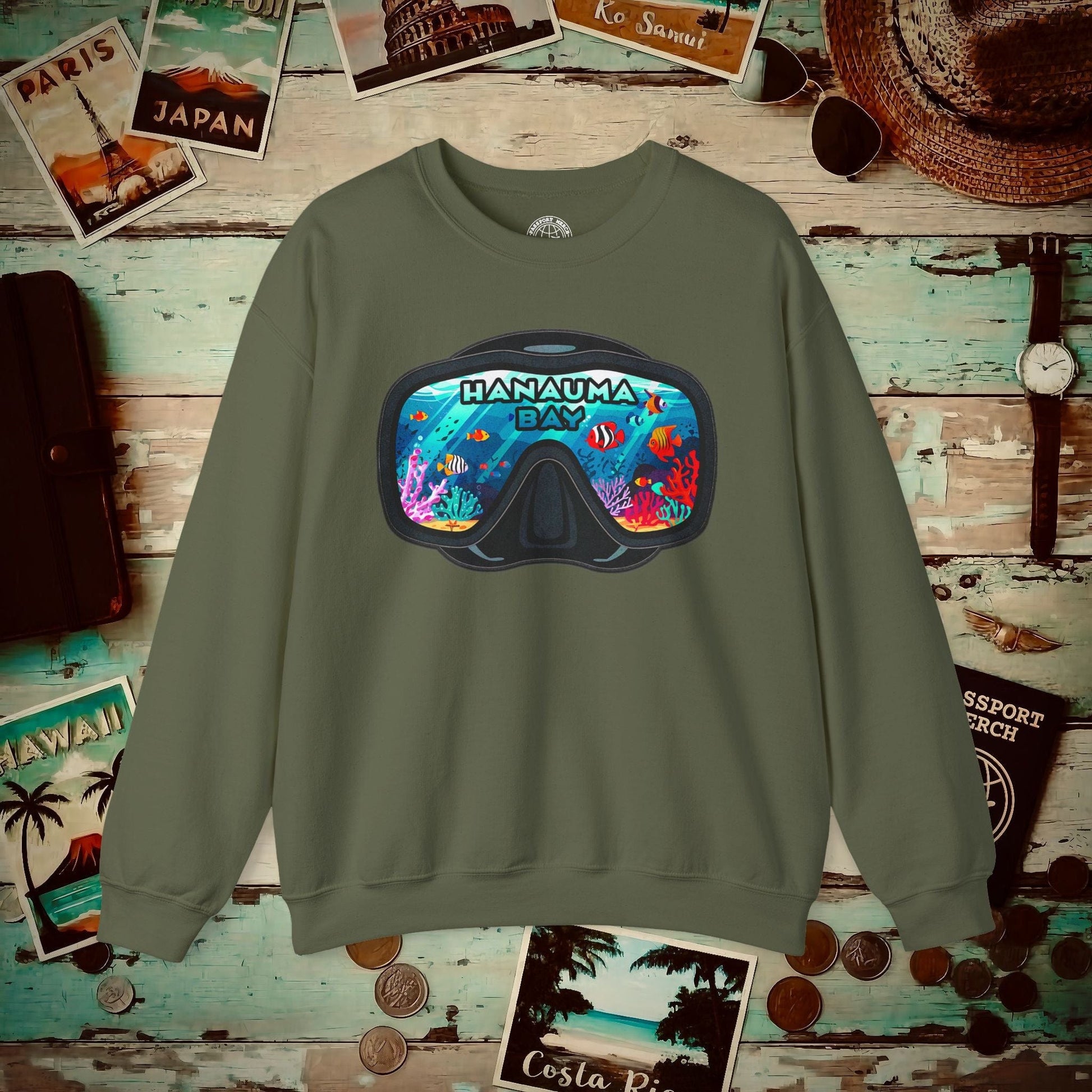 Underwater Reflections of Hanauma Bay Hawaii Crewneck S / Military Green