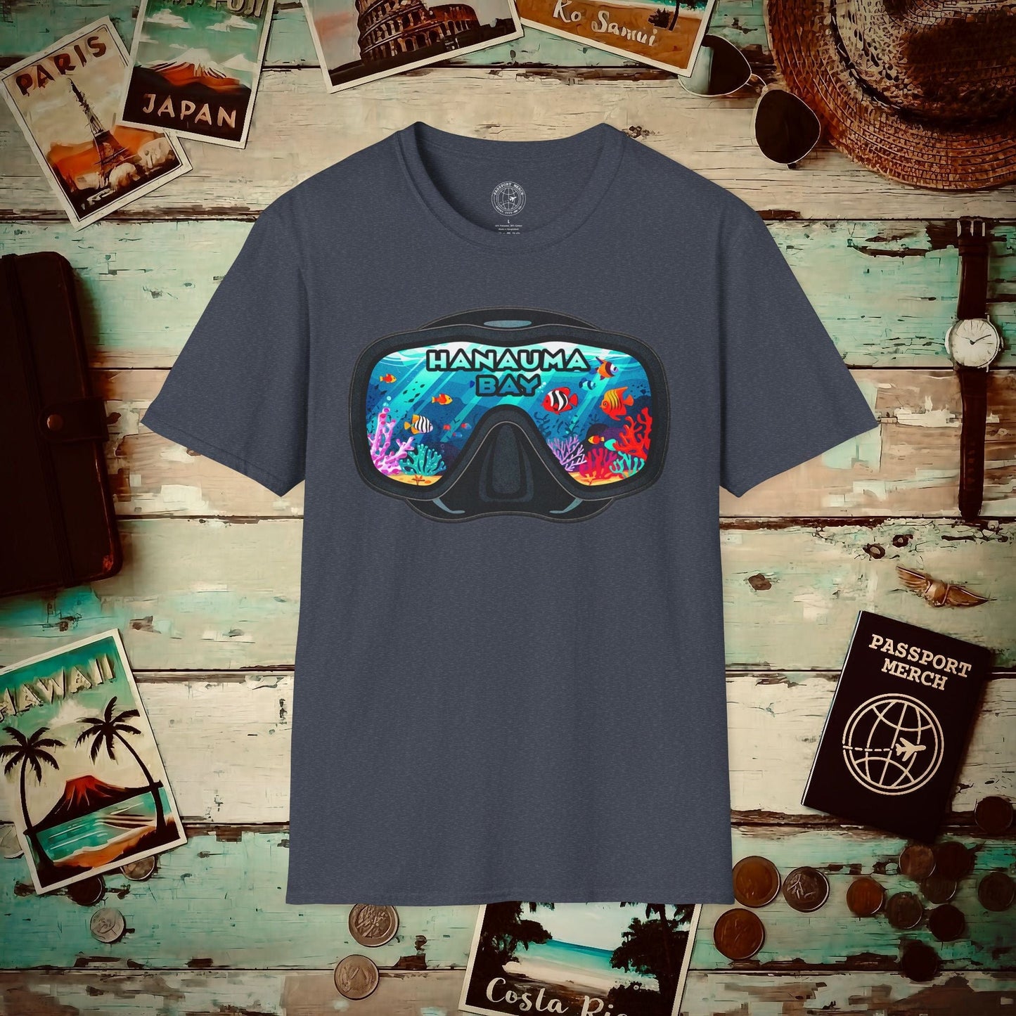 Underwater Reflections of Hanauma Bay Hawaii T-Shirt Heather Navy / S