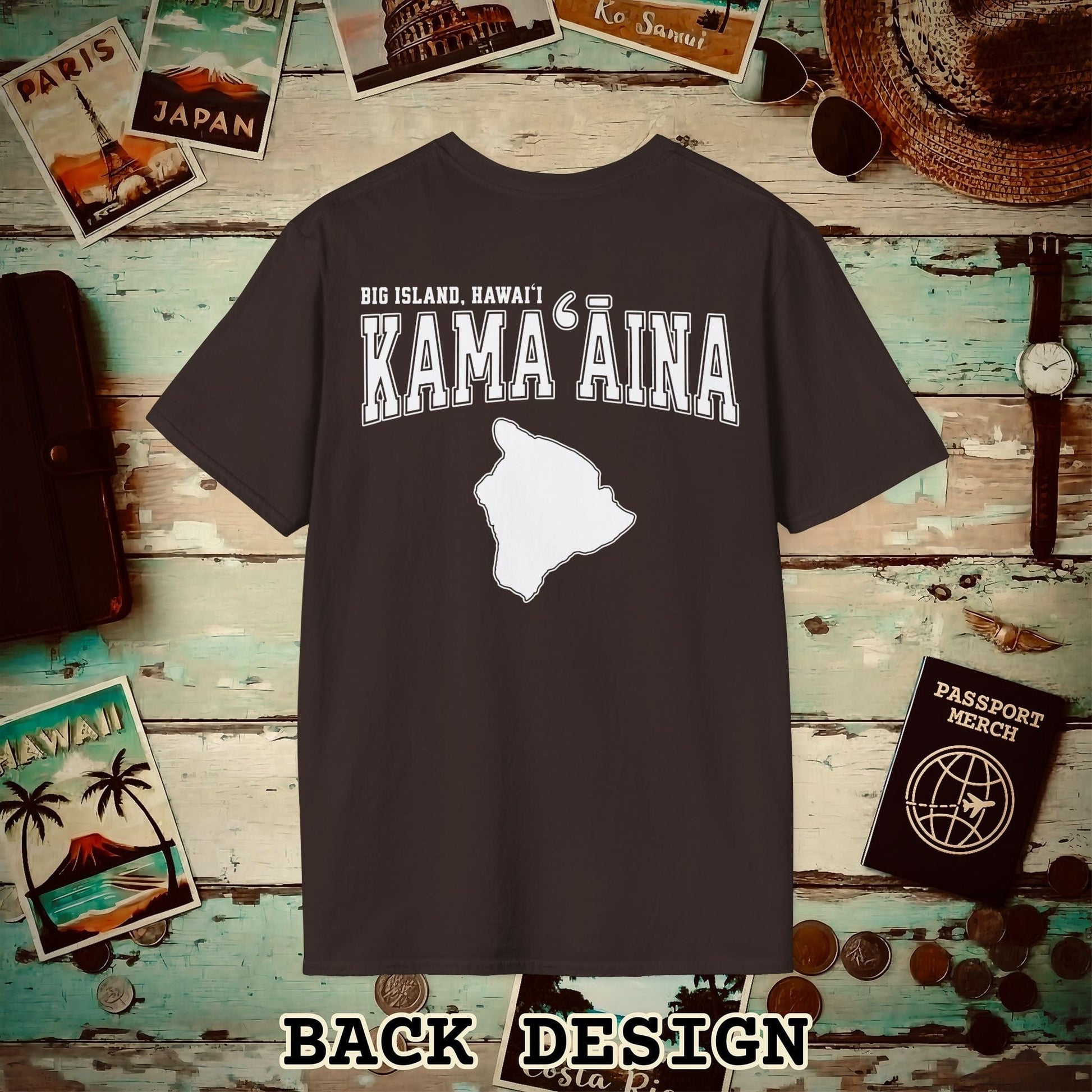 University (Kamaaina Edition), Big Island, Hawaii Back Print T-Shirt Dark Chocolate / S