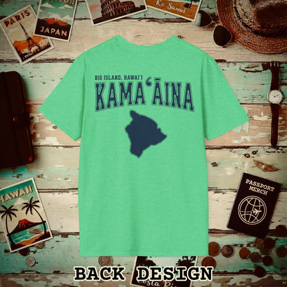 University (Kamaaina Edition), Big Island, Hawaii Back Print T-Shirt Heather Irish Green / S