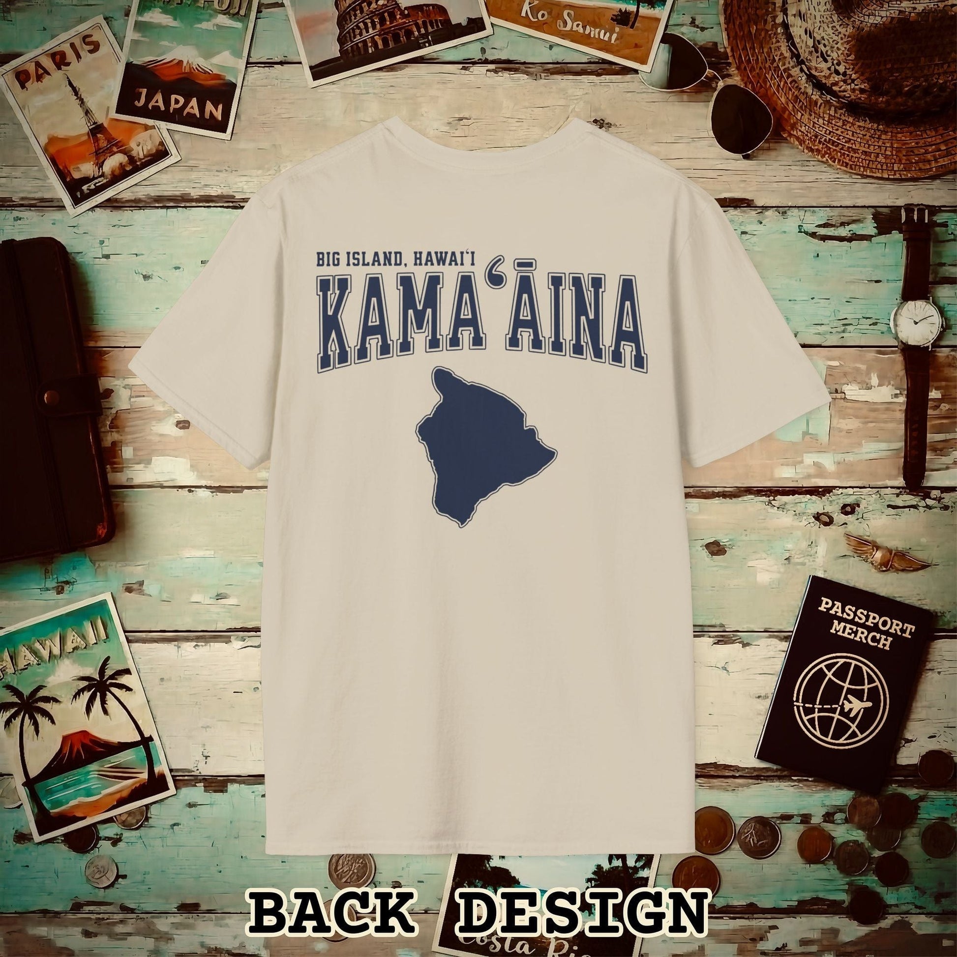 University (Kamaaina Edition), Big Island, Hawaii Back Print T-Shirt Sand / S