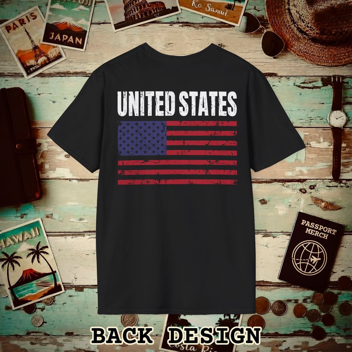 USA Vintage Flag Back Print T-Shirt Black / S