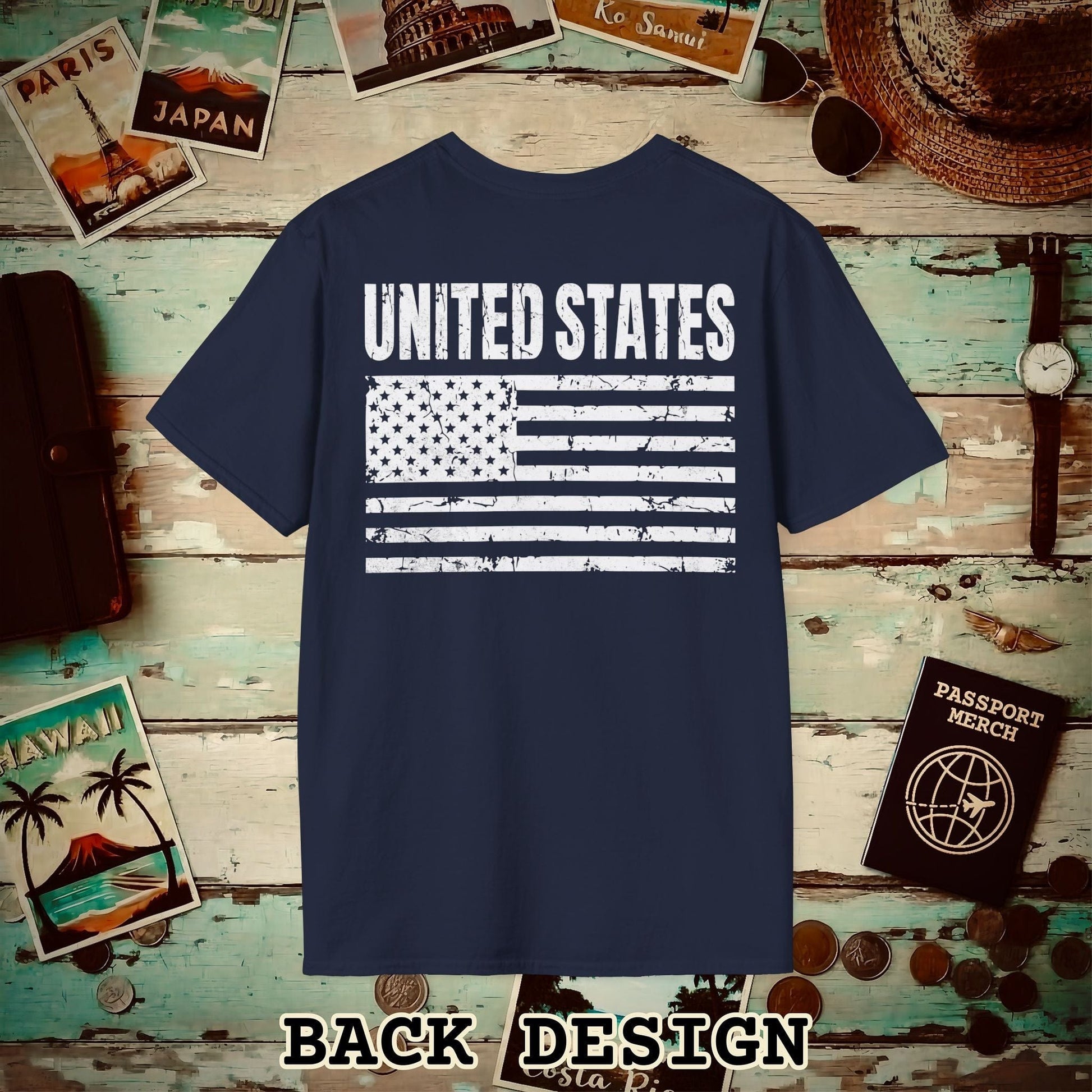 USA Vintage Flag Back Print T-Shirt Navy / S