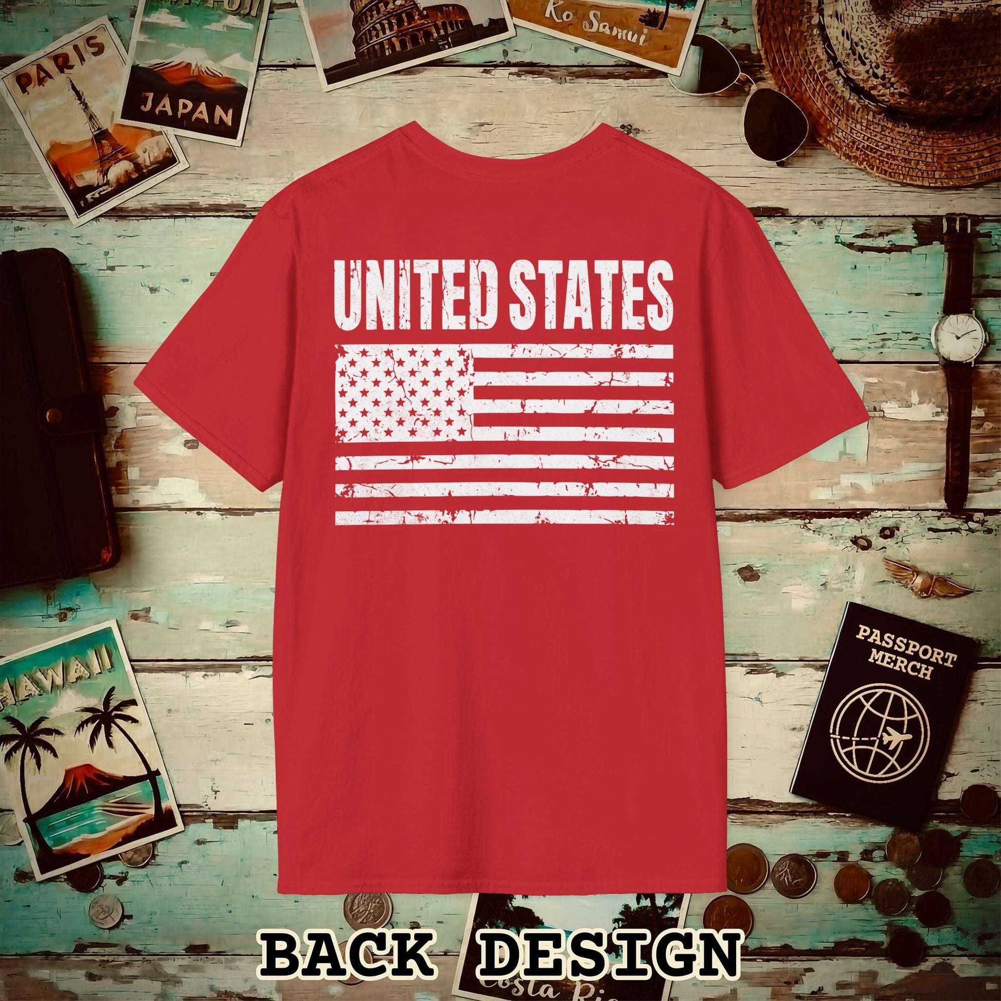 USA Vintage Flag Back Print T-Shirt Red / S