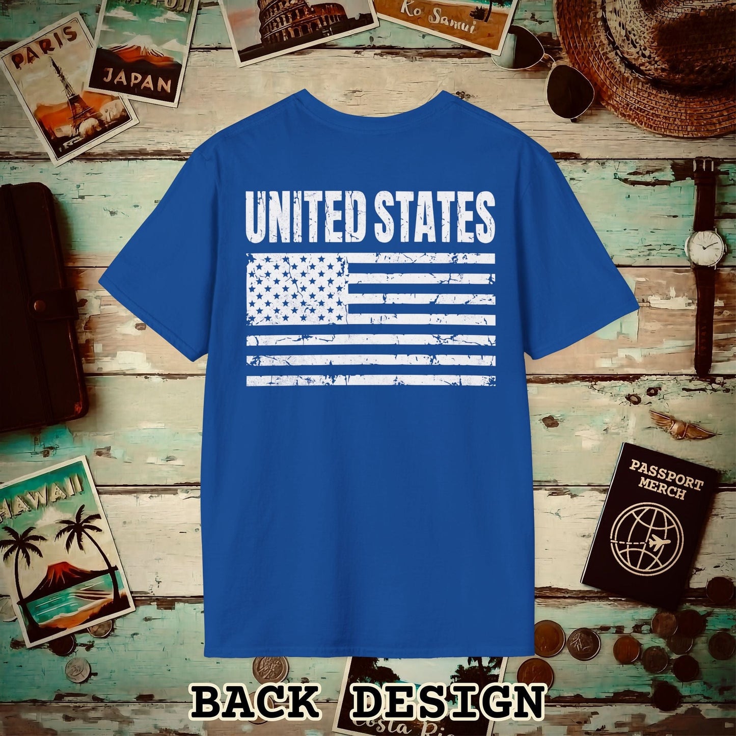 USA Vintage Flag Back Print T-Shirt Royal / S