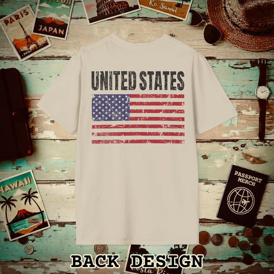 USA Vintage Flag Back Print T-Shirt Sand / S