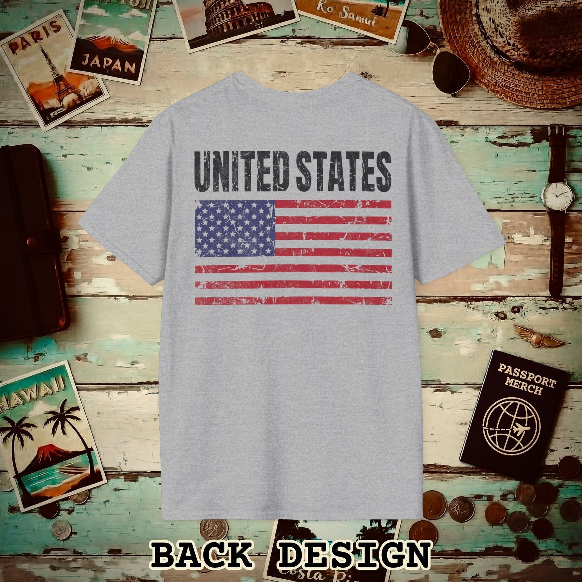 USA Vintage Flag Back Print T-Shirt Sport Grey / S