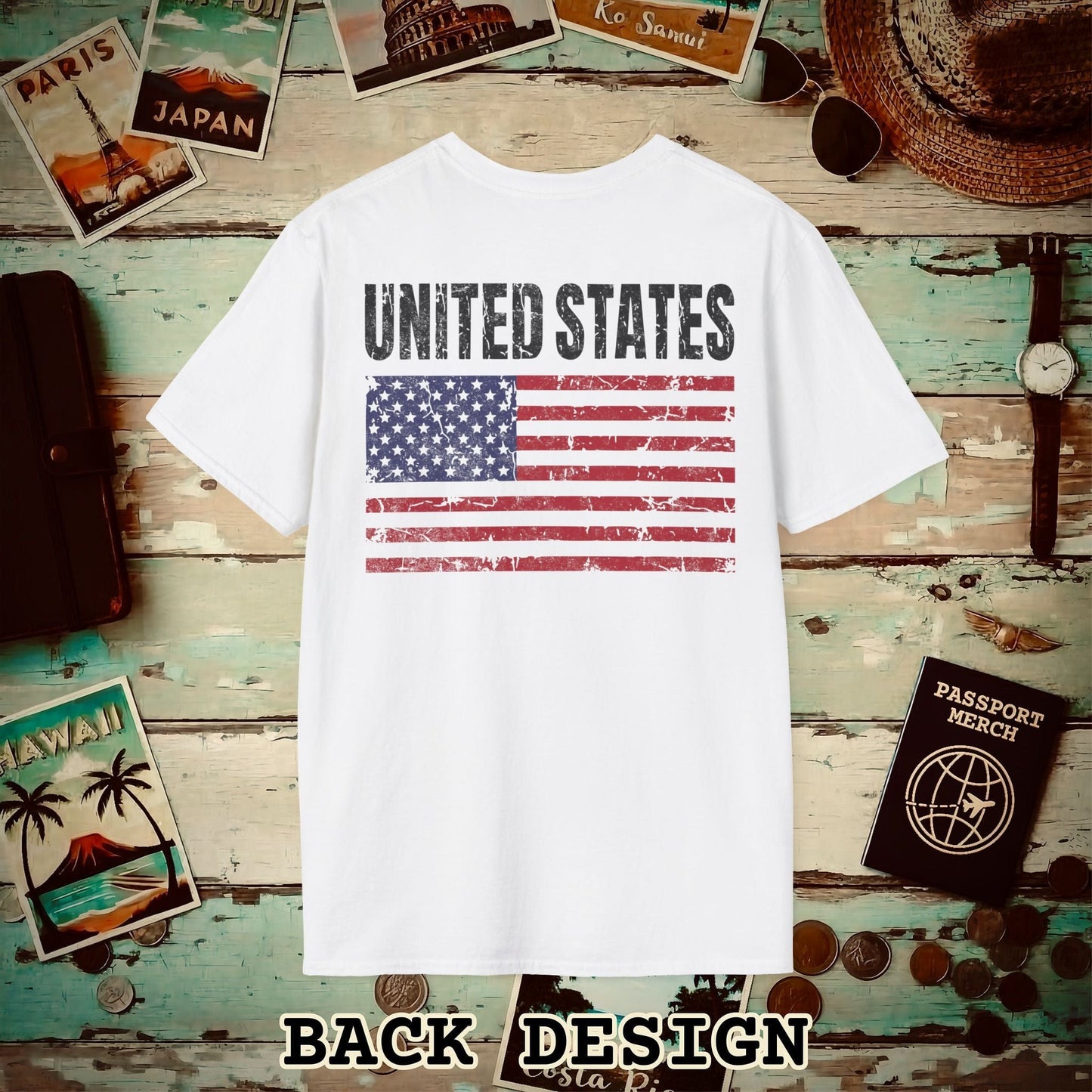 USA Vintage Flag Back Print T-Shirt White / S