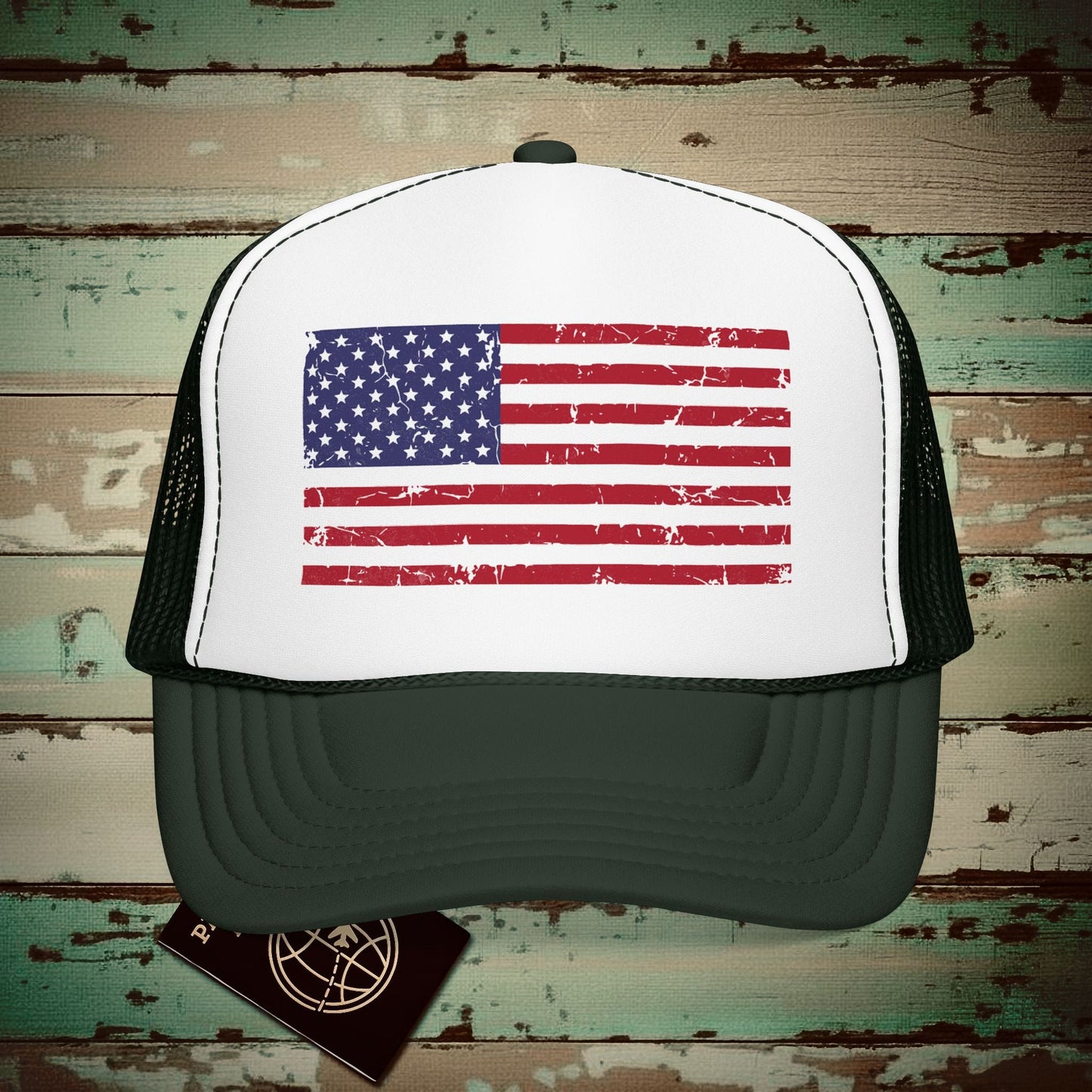 USA Vintage Flag Trucker Hat Dark Green / White / Dark Green / One size