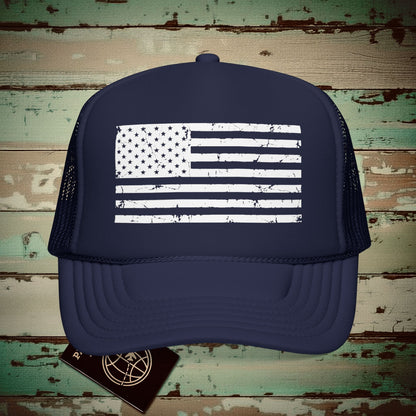 USA Vintage Flag Trucker Hat Dark Navy / One size