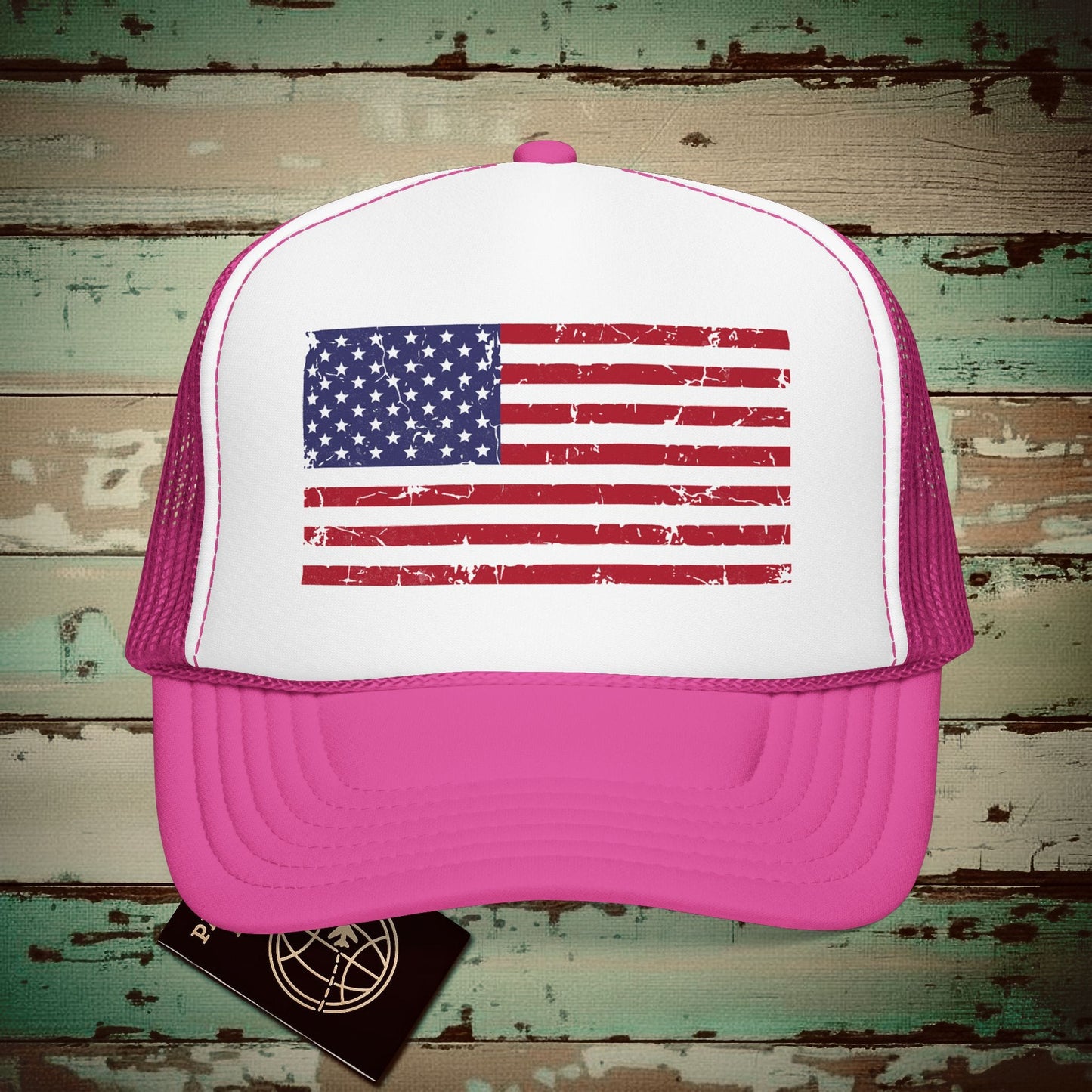 USA Vintage Flag Trucker Hat Hot Pink/ White/ Hot Pink / One size