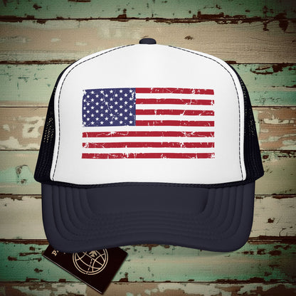 USA Vintage Flag Trucker Hat Navy / White / Navy / One size