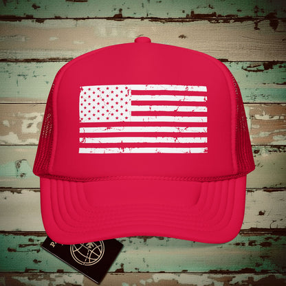 USA Vintage Flag Trucker Hat Red / One size