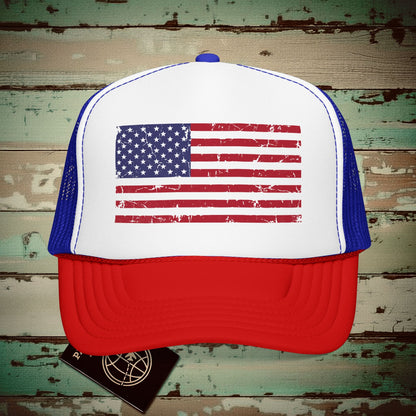 USA Vintage Flag Trucker Hat Red / White / Royal / One size