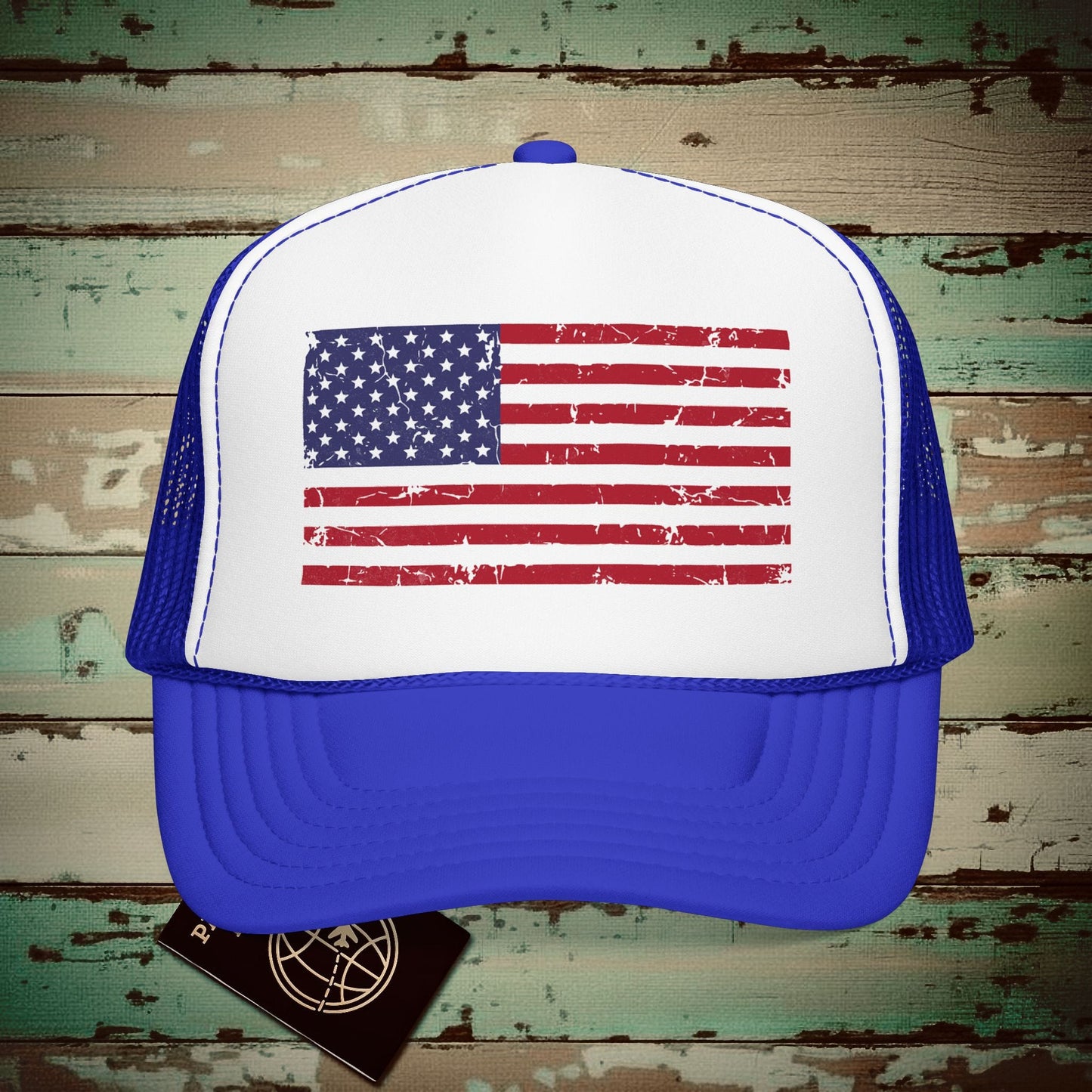 USA Vintage Flag Trucker Hat Royal / White / Royal / One size