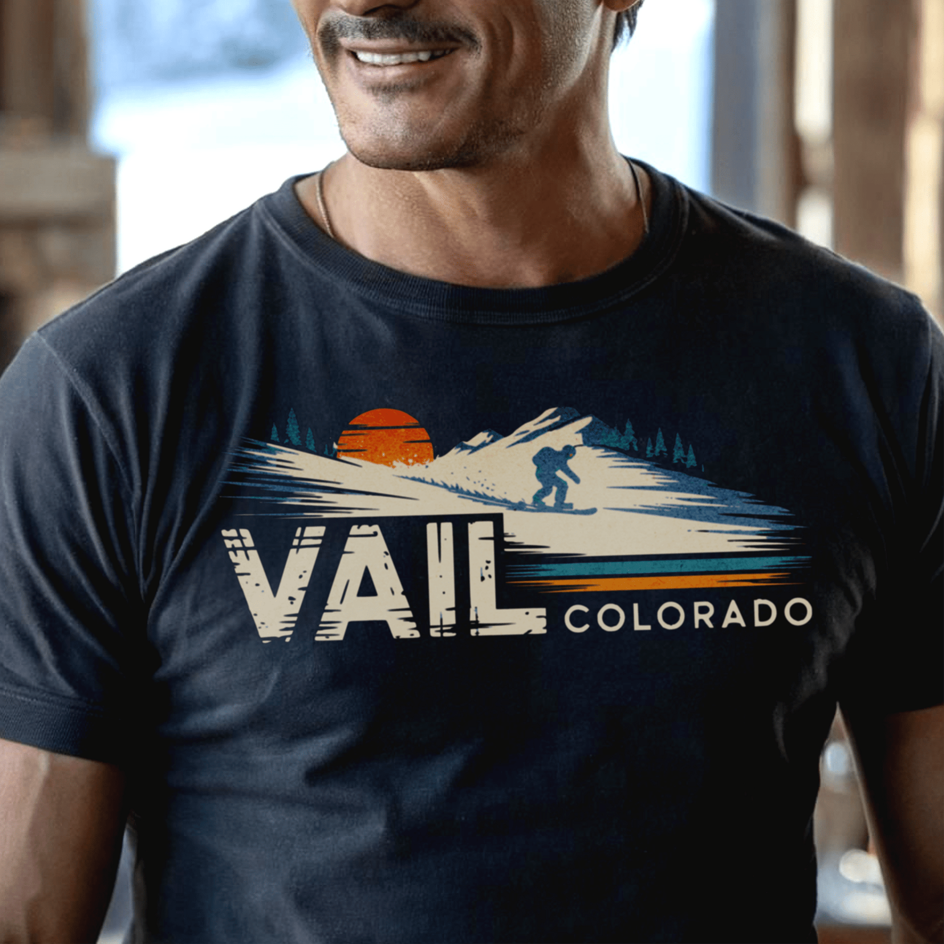Vail Colorado - Vibrant Ski Retro T-Shirt Black / S