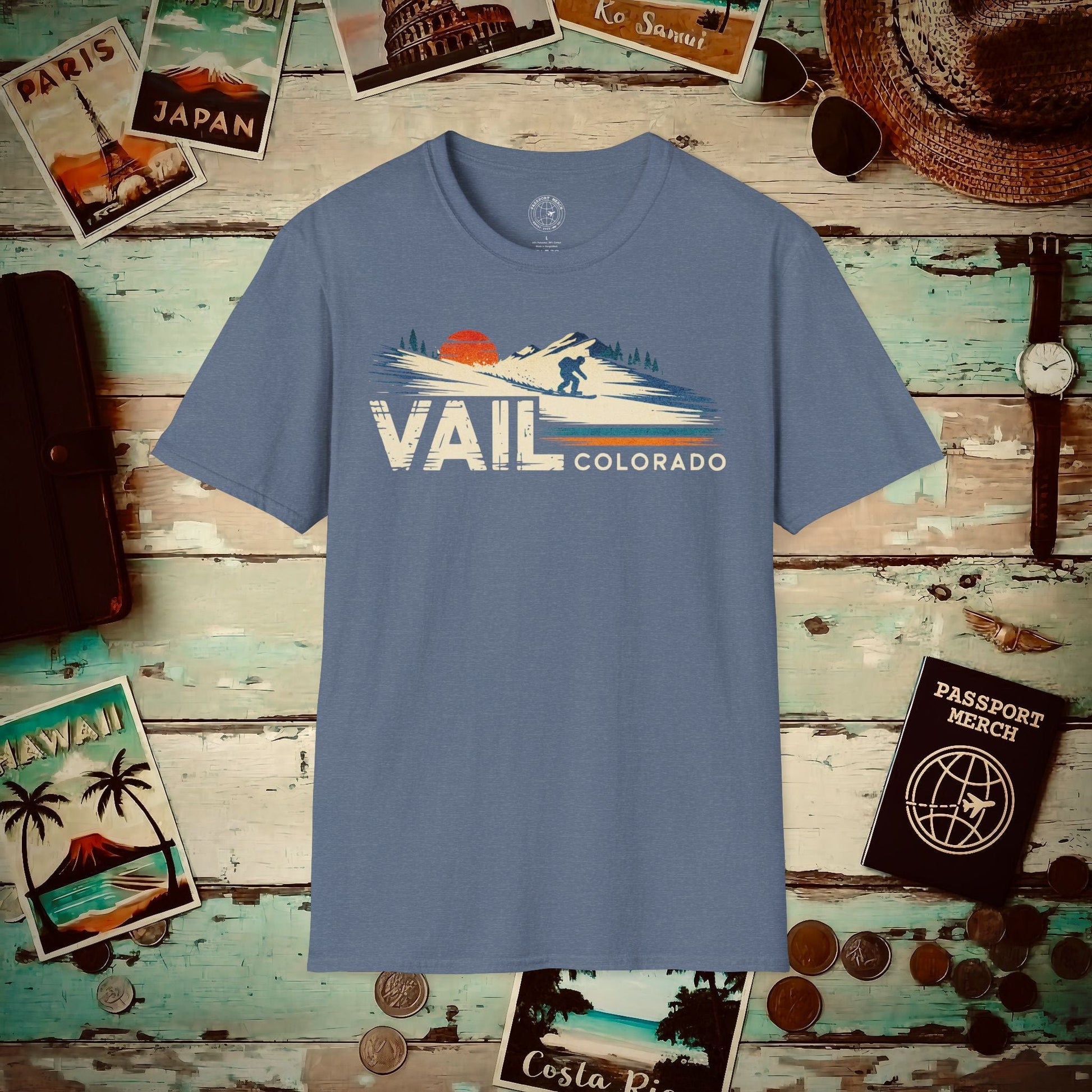 Vail Colorado - Vibrant Ski Retro T-Shirt Heather Indigo / S