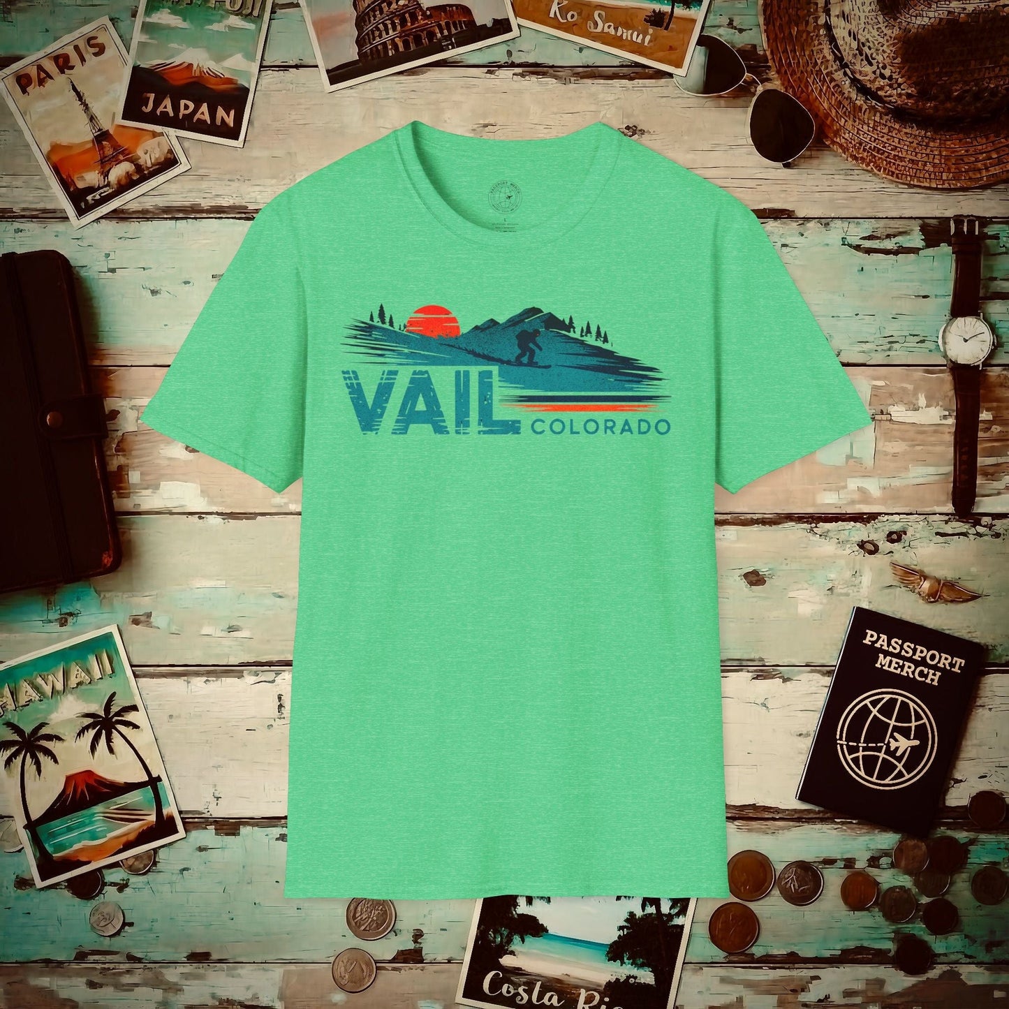 Vail Colorado - Vibrant Ski Retro T-Shirt Heather Irish Green / S