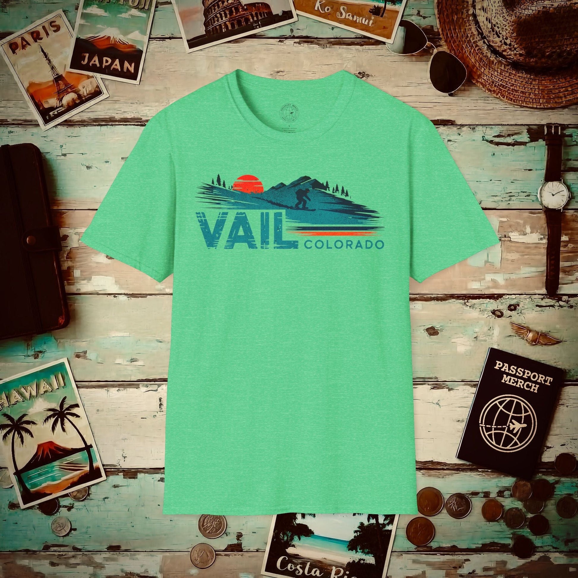 Vail Colorado - Vibrant Ski Retro T-Shirt Heather Irish Green / S