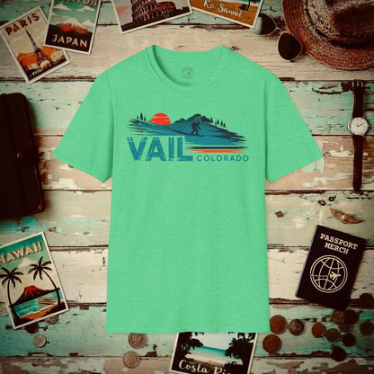 Vail Colorado - Vibrant Ski Retro T-Shirt Heather Irish Green / S