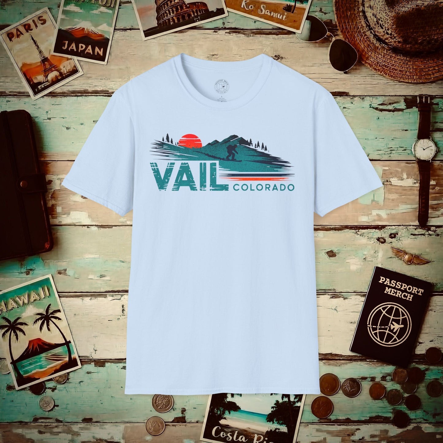 Vail Colorado - Vibrant Ski Retro T-Shirt Light Blue / S