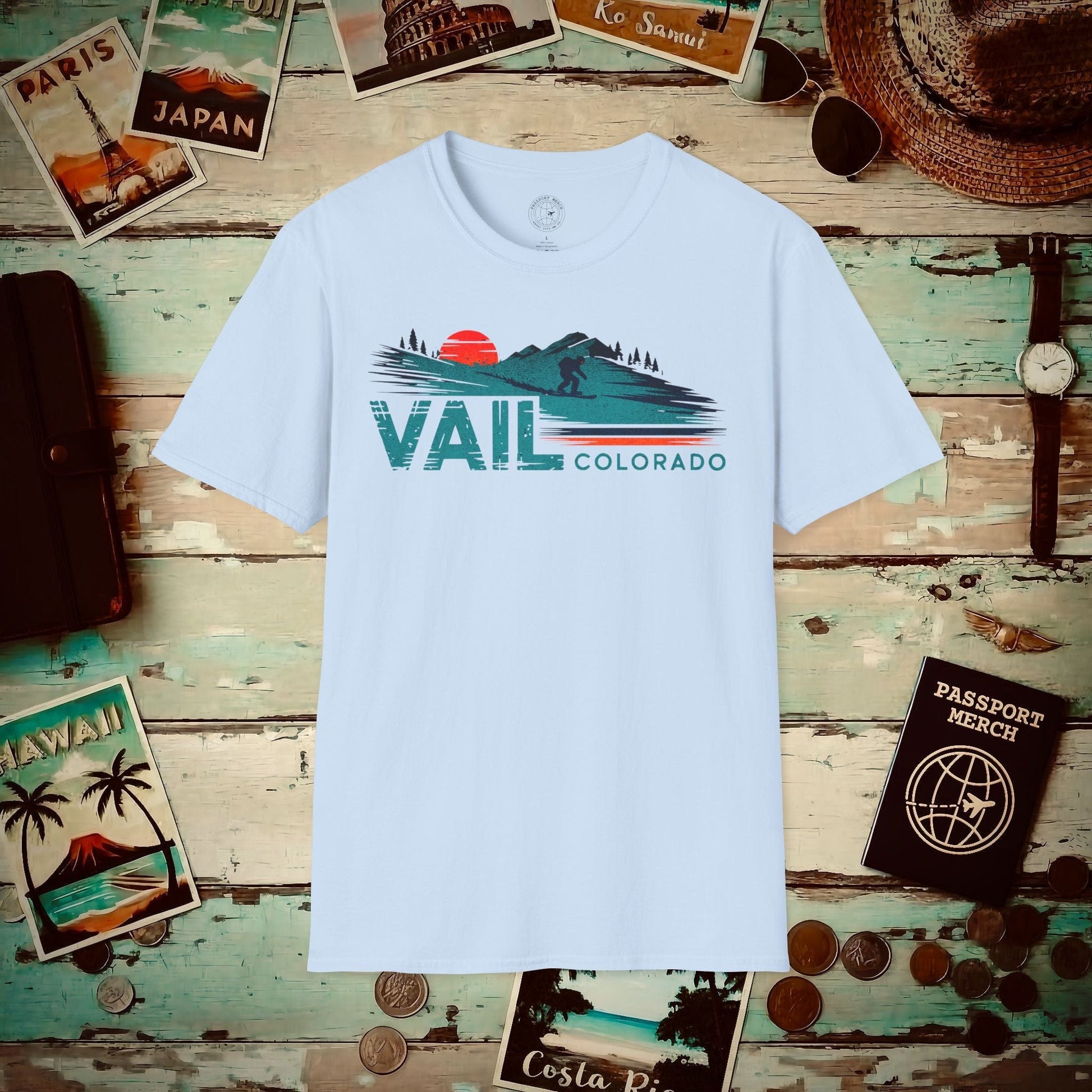 Vail Colorado - Vibrant Ski Retro T-Shirt Light Blue / S