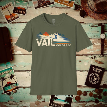 Vail Colorado - Vibrant Ski Retro T-Shirt Military Green / S