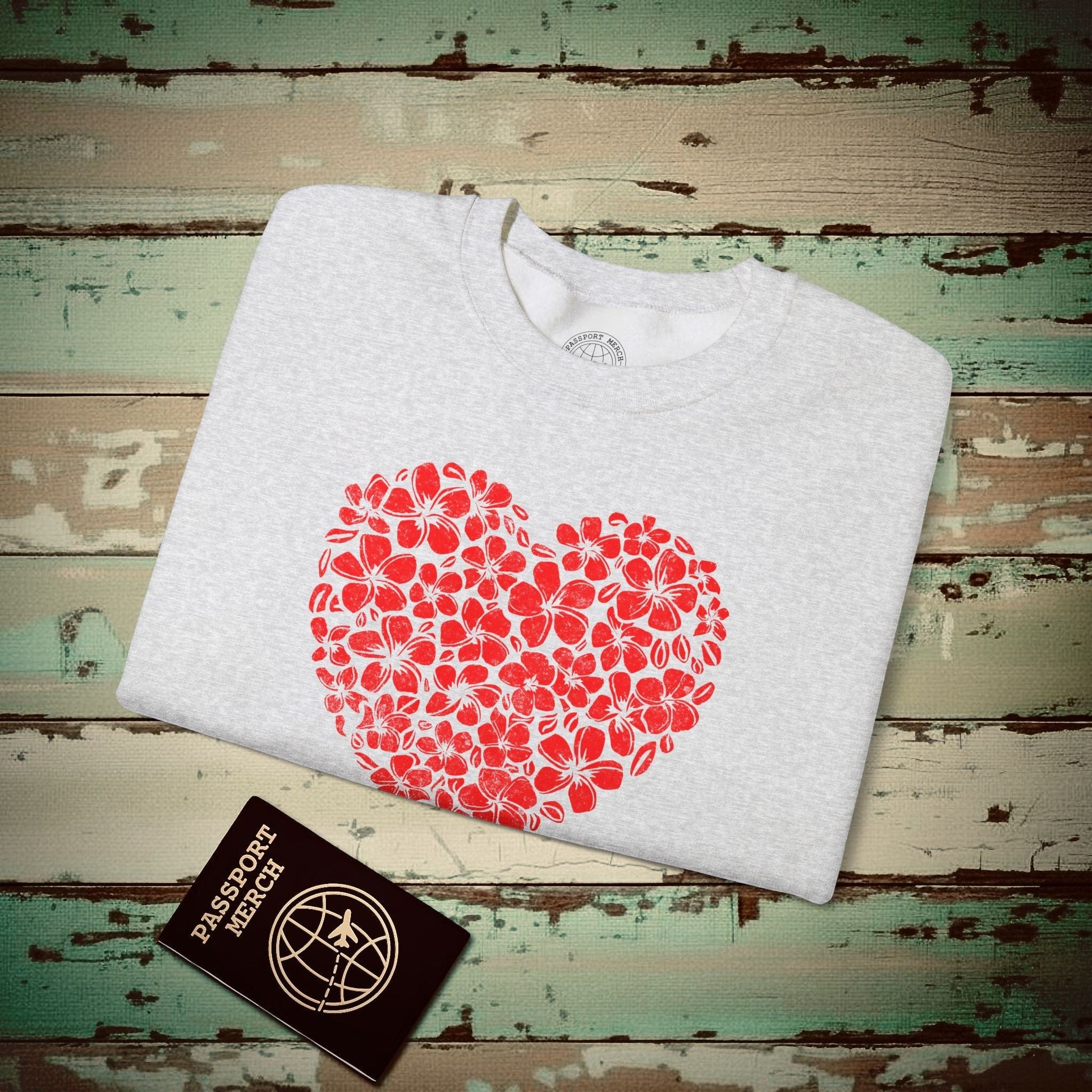 Valentine's Hawaiian Plumeria Heart Crewneck Ash / S