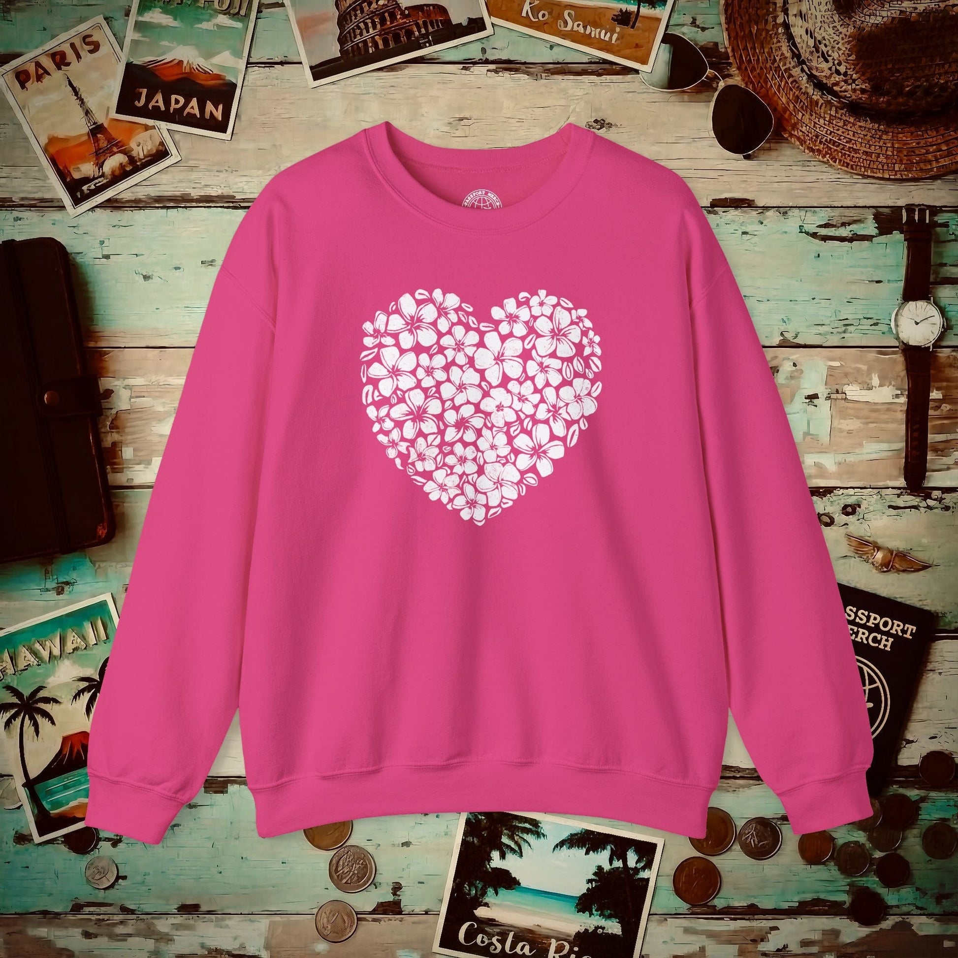 Valentine's Hawaiian Plumeria Heart Crewneck Heliconia / S