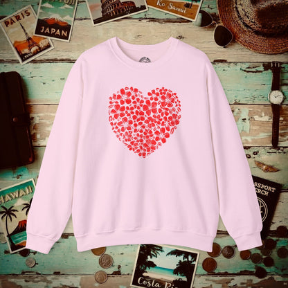 Valentine's Hawaiian Plumeria Heart Crewneck Light Pink / S