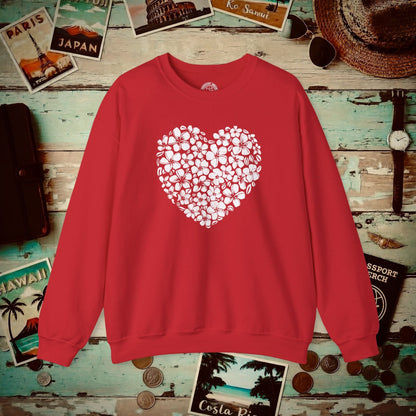 Valentine's Hawaiian Plumeria Heart Crewneck Red / S