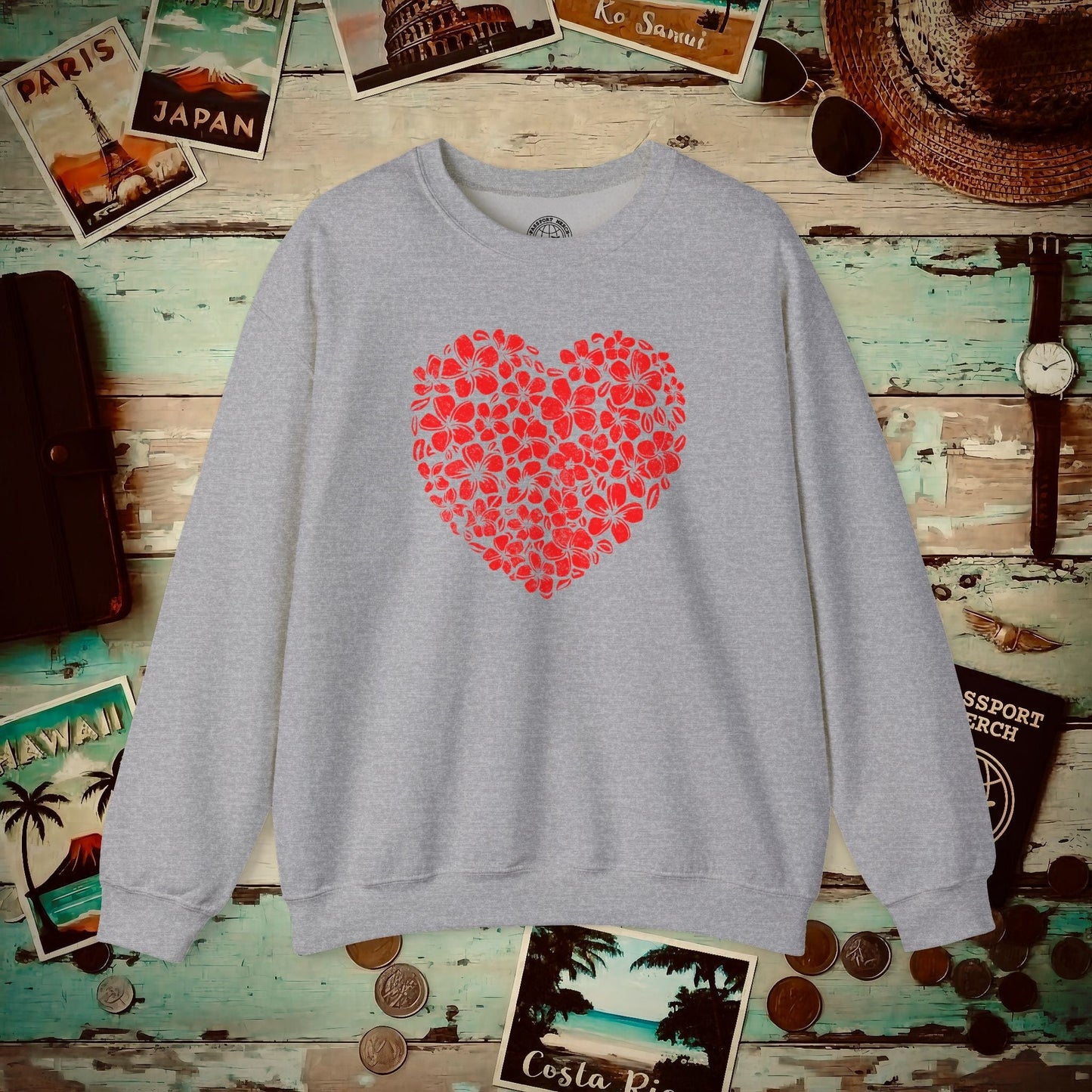Valentine's Hawaiian Plumeria Heart Crewneck Sport Grey / S