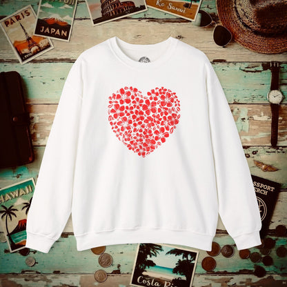 Valentine's Hawaiian Plumeria Heart Crewneck White / S