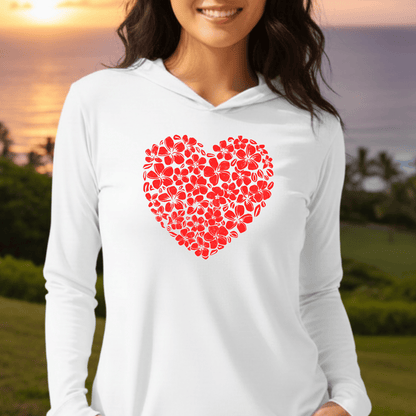 Valentine's Hawaiian Plumeria Heart Hooded Long Sleeve White / XS