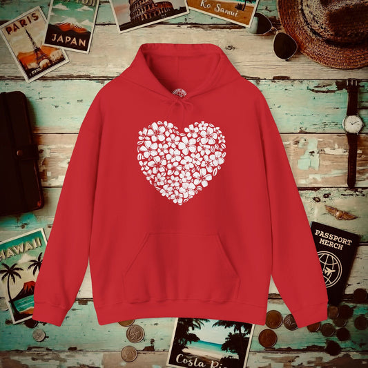 Valentine's Hawaiian Plumeria Heart Hoodie Red / S