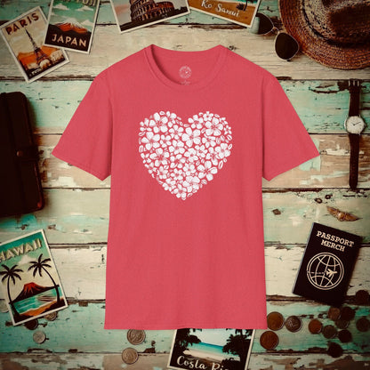 Valentine's Hawaiian Plumeria Heart T-Shirt Heather Red / S