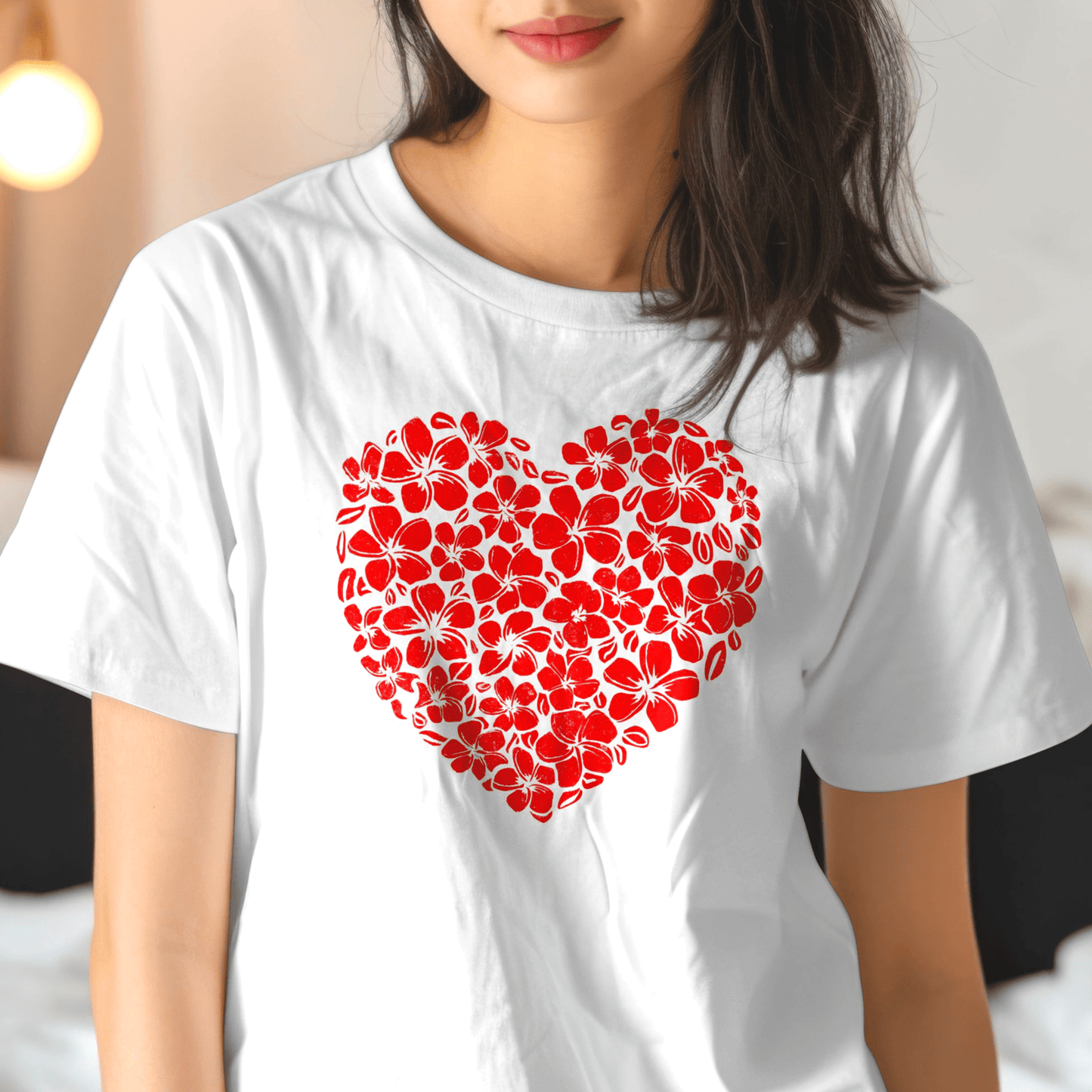 Valentine's Hawaiian Plumeria Heart T-Shirt White / S