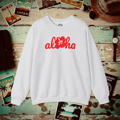 Valentine's Red Aloha Hibiscus, Hawaii Crewneck Ash / S