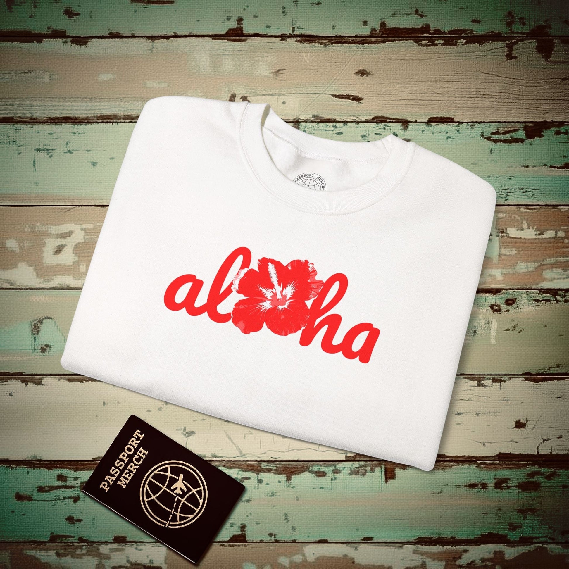 Valentine's Red Aloha Hibiscus, Hawaii Crewneck White / S