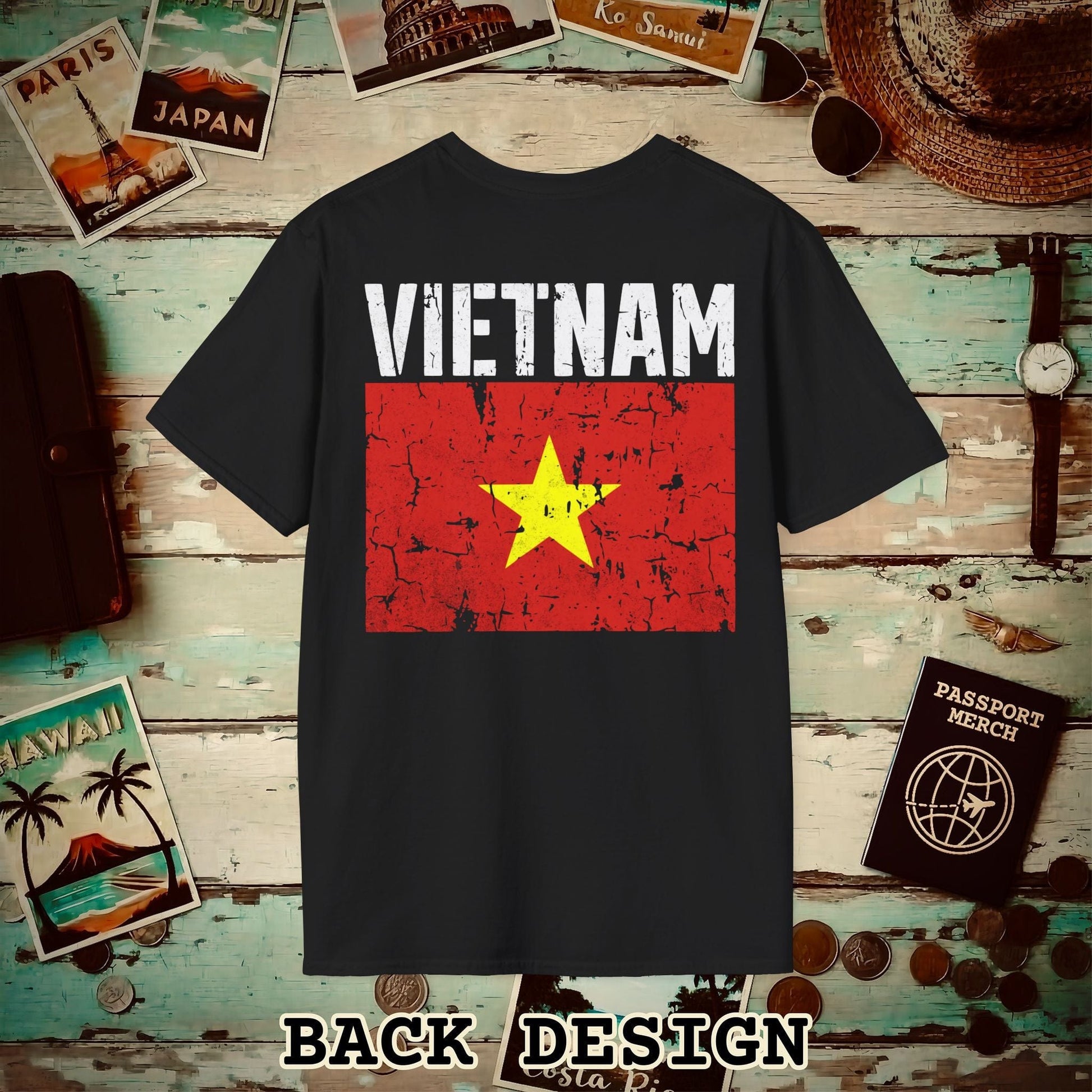 Vietnam Vintage Flag Back Print T-Shirt Black / S