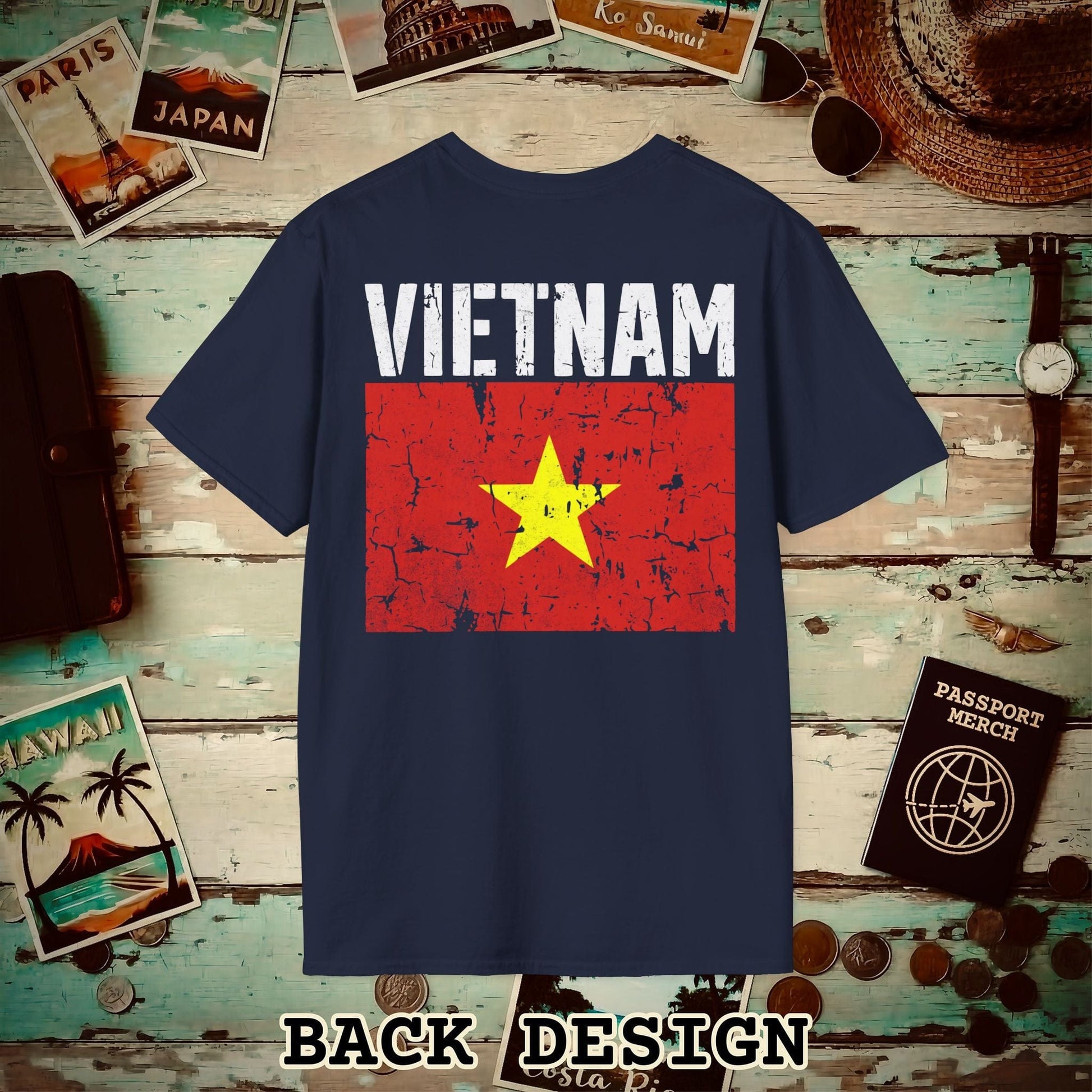 Vietnam Vintage Flag Back Print T-Shirt Navy / S