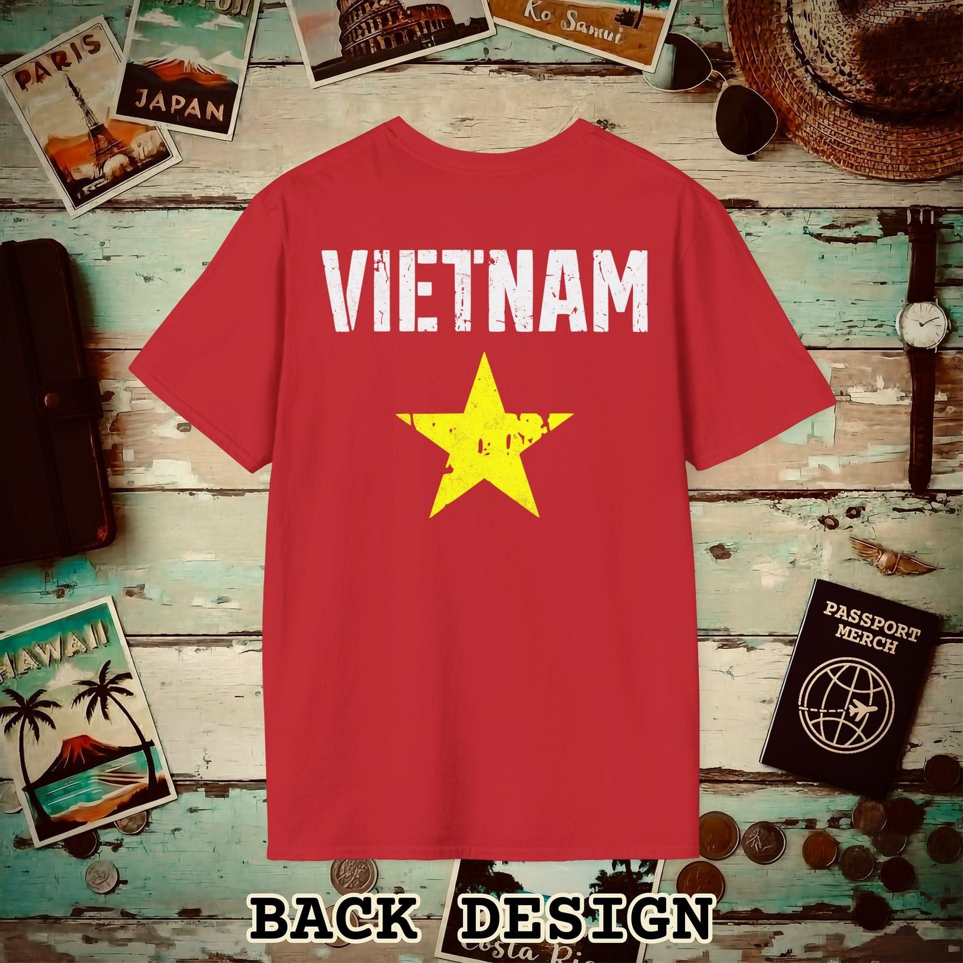 Vietnam Vintage Flag Back Print T-Shirt Red / S
