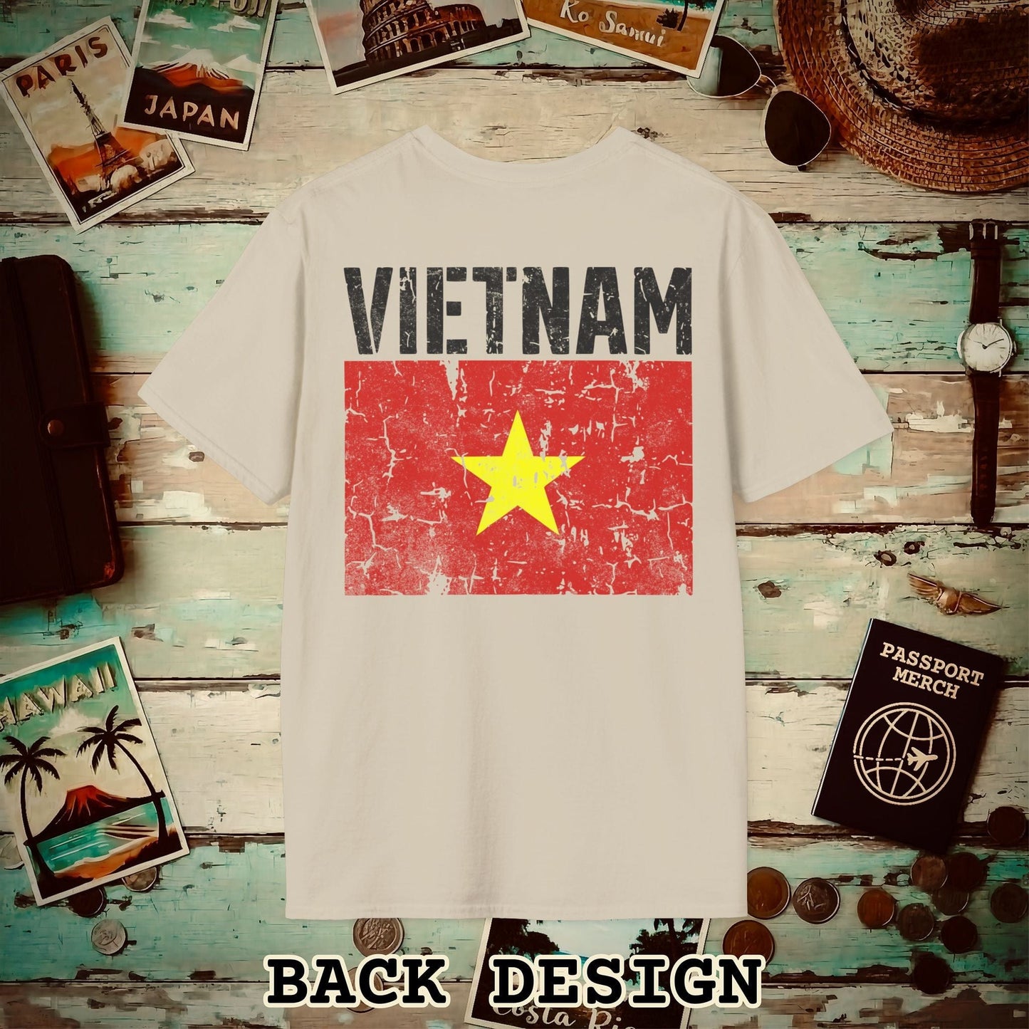 Vietnam Vintage Flag Back Print T-Shirt Sand / S