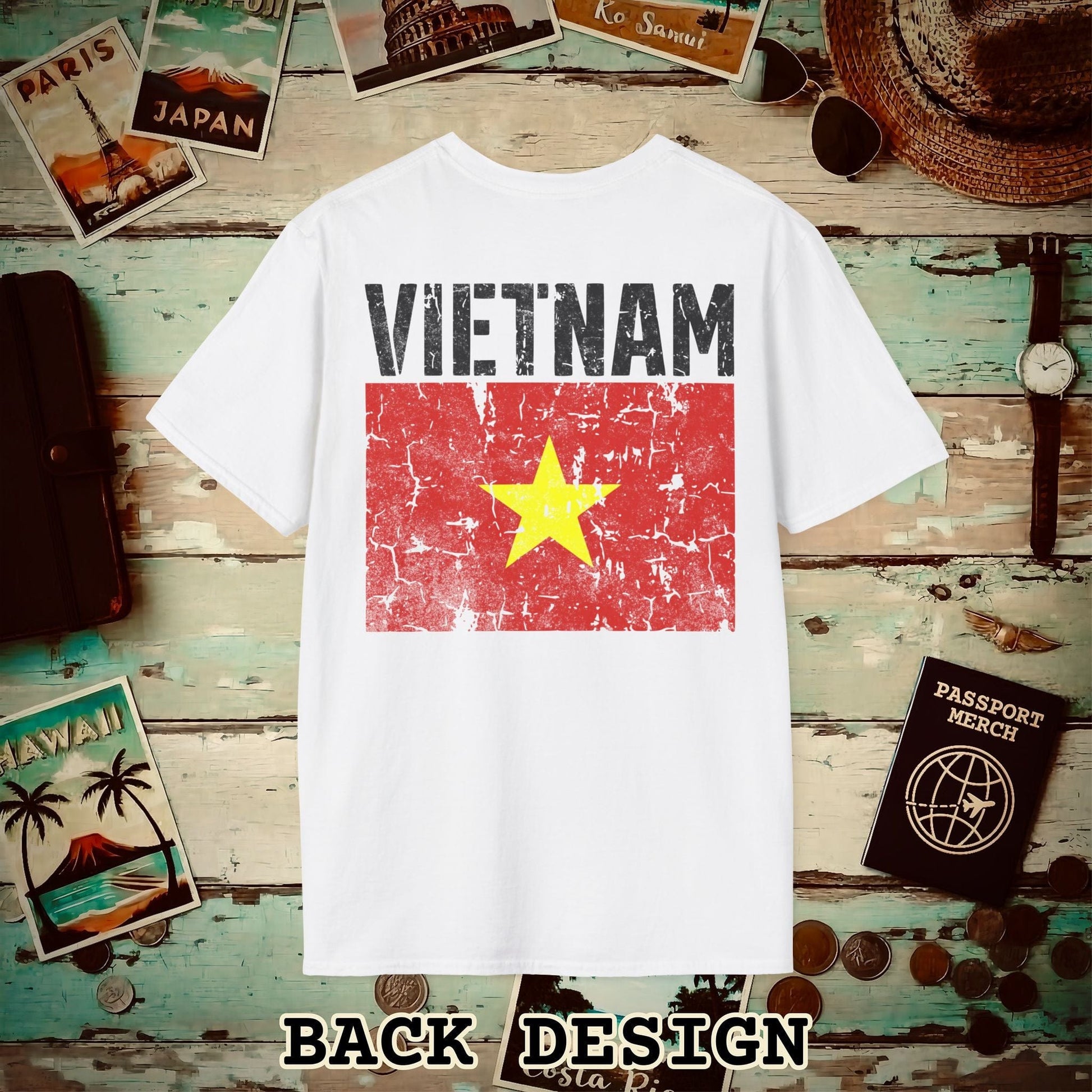 Vietnam Vintage Flag Back Print T-Shirt White / S