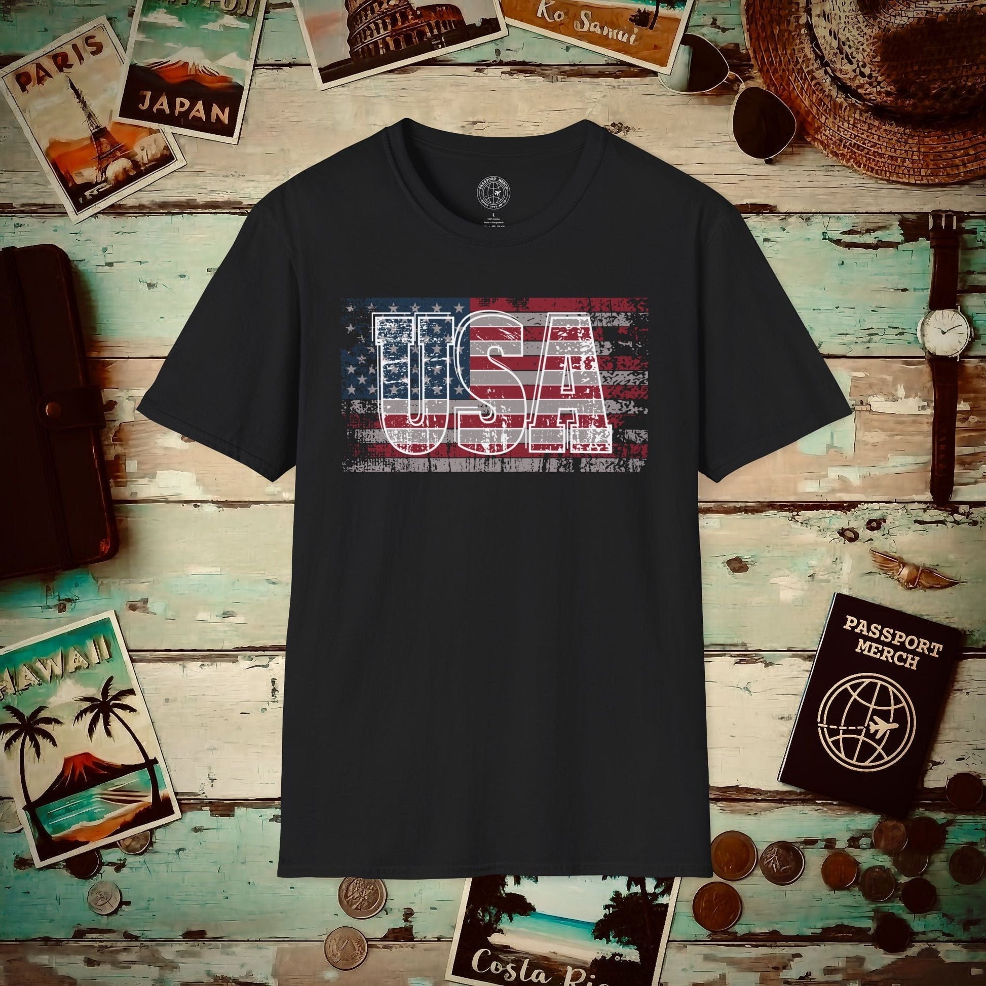 Vintage American Flag Patriotism USA T-Shirt Black / S